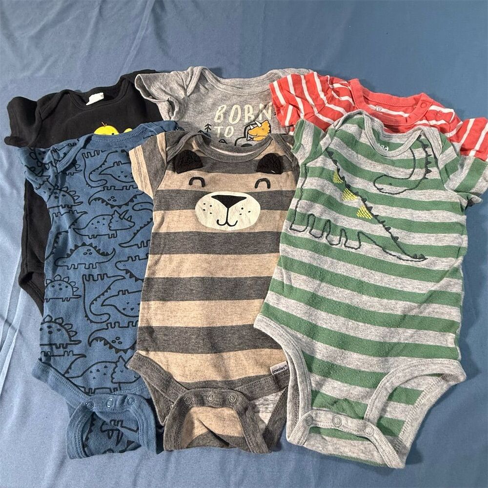 Gerber Baby Gap Carter's Bodysuit Lot 6-9M 6-12M Dinosaur Bear 6pc Bundle